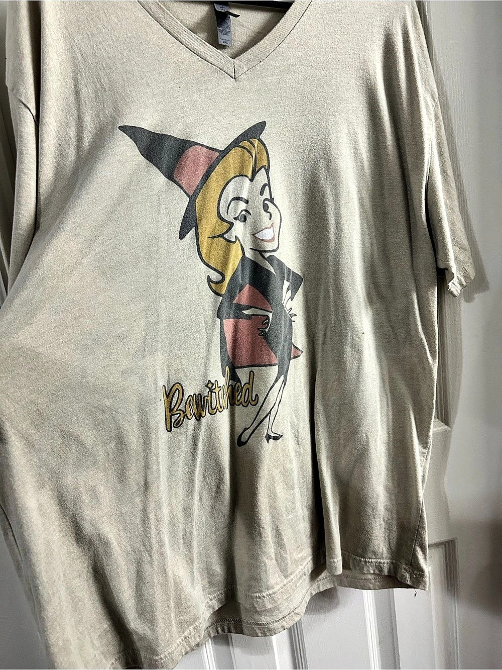 Graphic V-Neck Tee in Gray & Pink